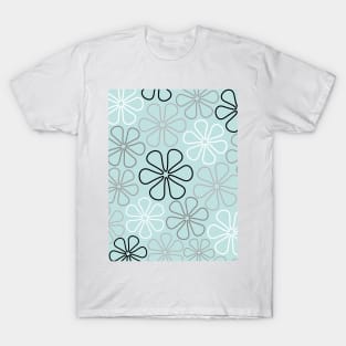 Abstract Flowers BWG Line+Duck Egg Blue T-Shirt